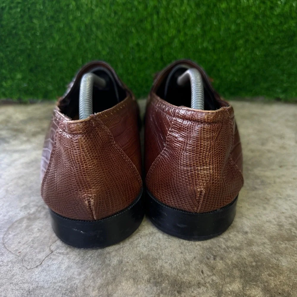 Vintage 90s Stacy Adams Genuine Snake Tassel Loafers Western Brown 11